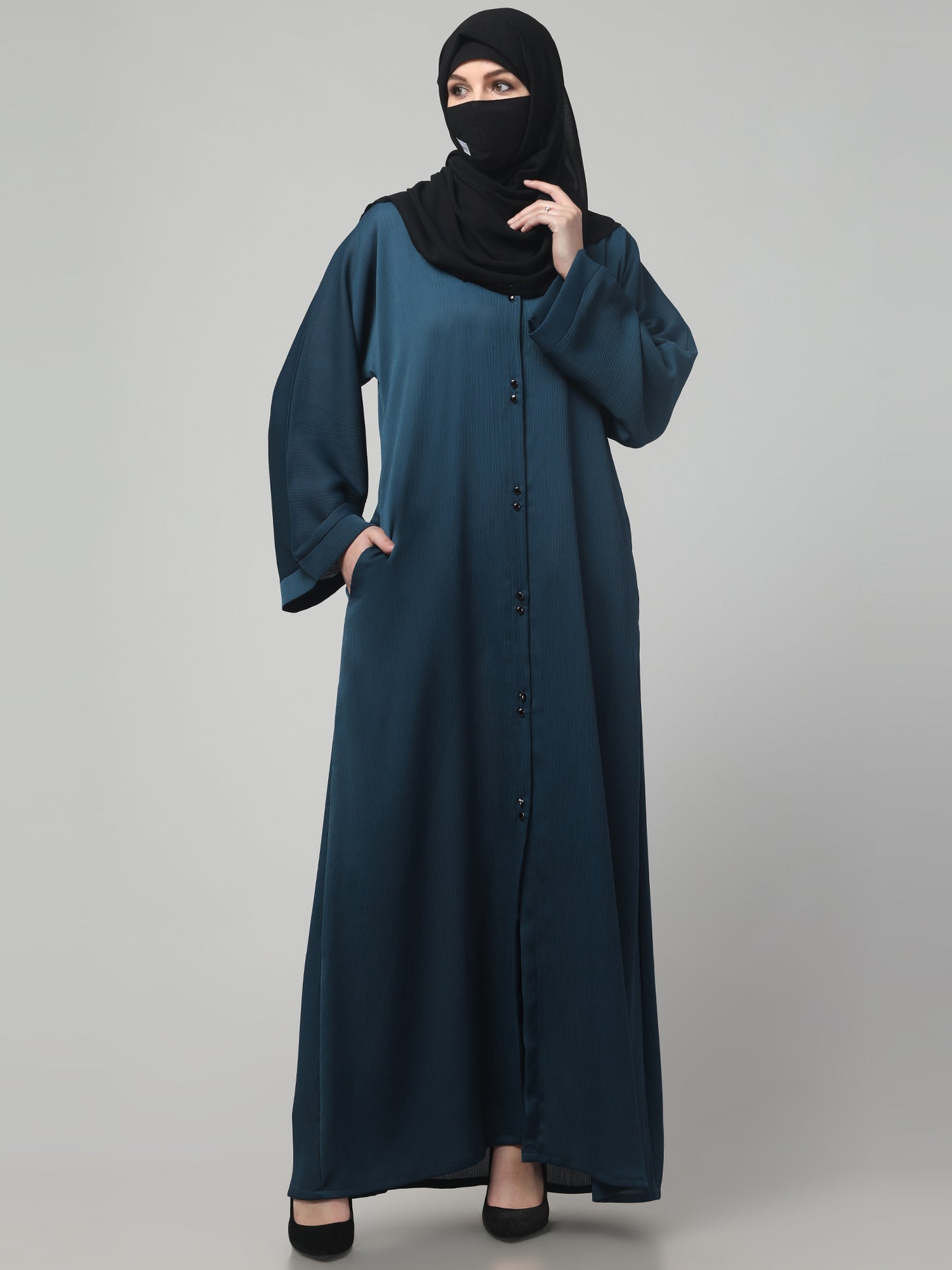Front Open Abaya in Zoom Imported Fabric – Subtle Elegance with a Crushed Texture