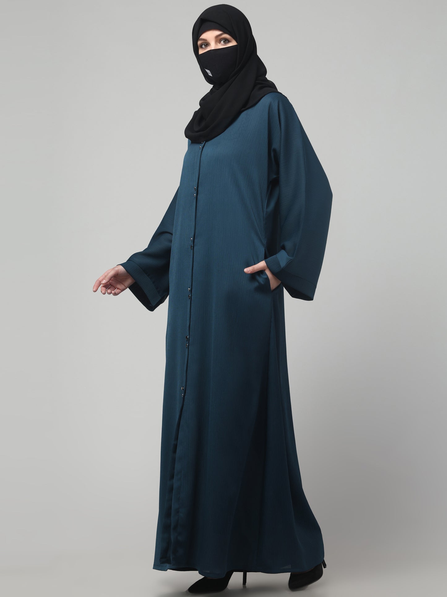 Front Open Abaya in Zoom Imported Fabric – Subtle Elegance with a Crushed Texture
