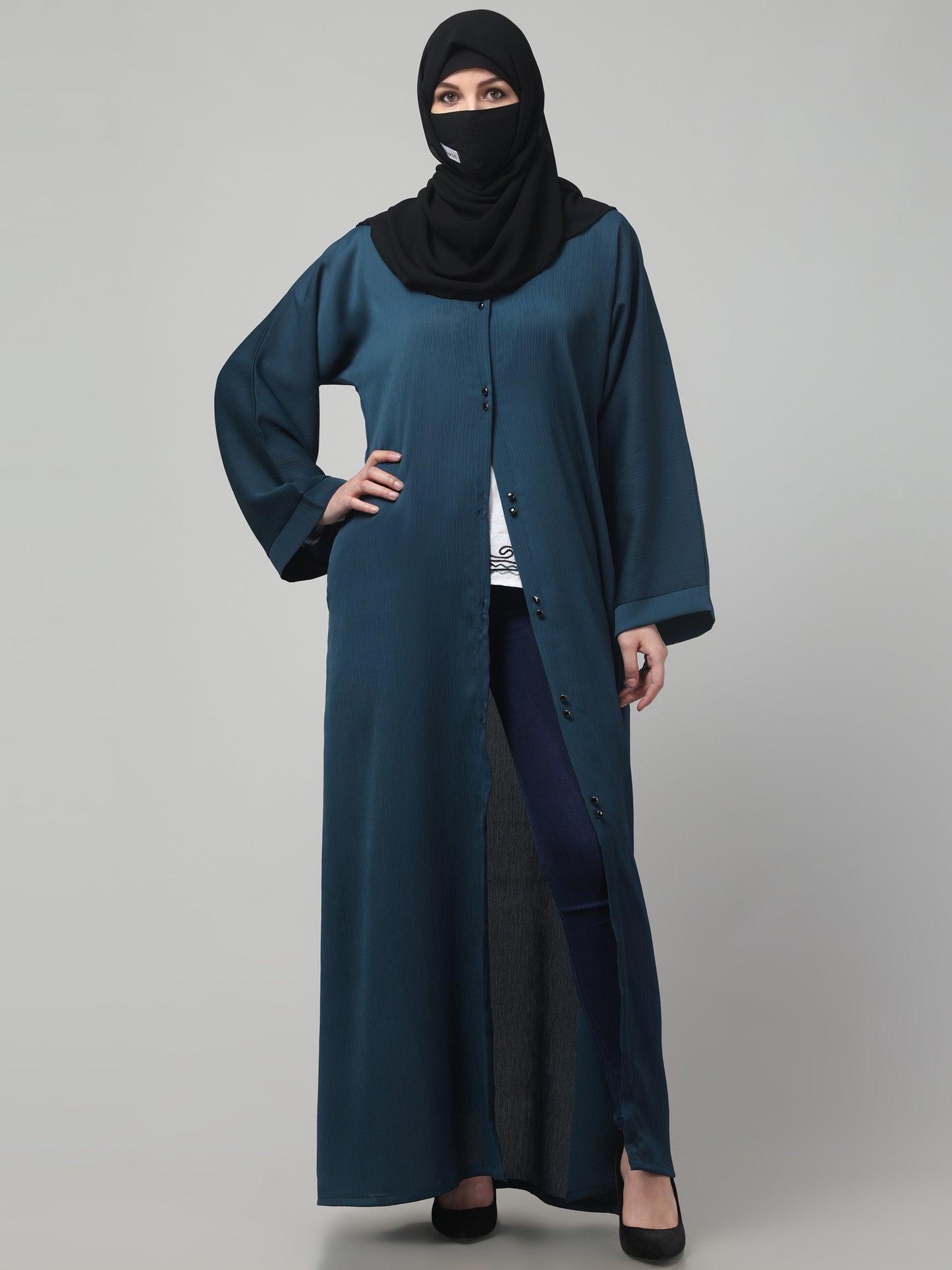 Front Open Abaya in Zoom Imported Fabric – Subtle Elegance with a Crushed Texture