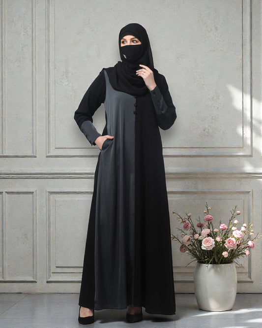 Dual Color A-Line Designer Abaya in Tiktok Fabric – Includes Hijab