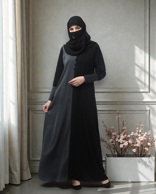 Dual Color A-Line Designer Abaya in Tiktok Fabric – Includes Hijab