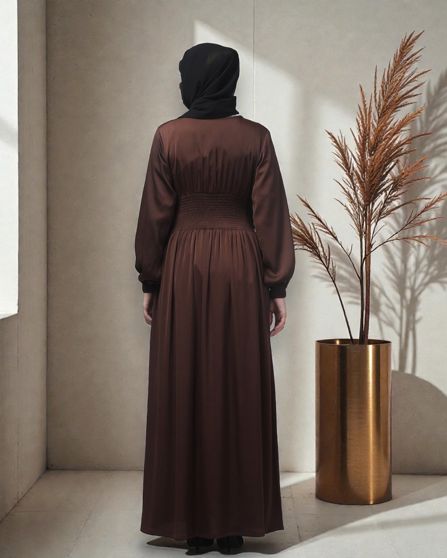 Inner For Abaya in Tiktok Fabric with Smocked Waist & Sleeves To be Worn With A Proper Abaya