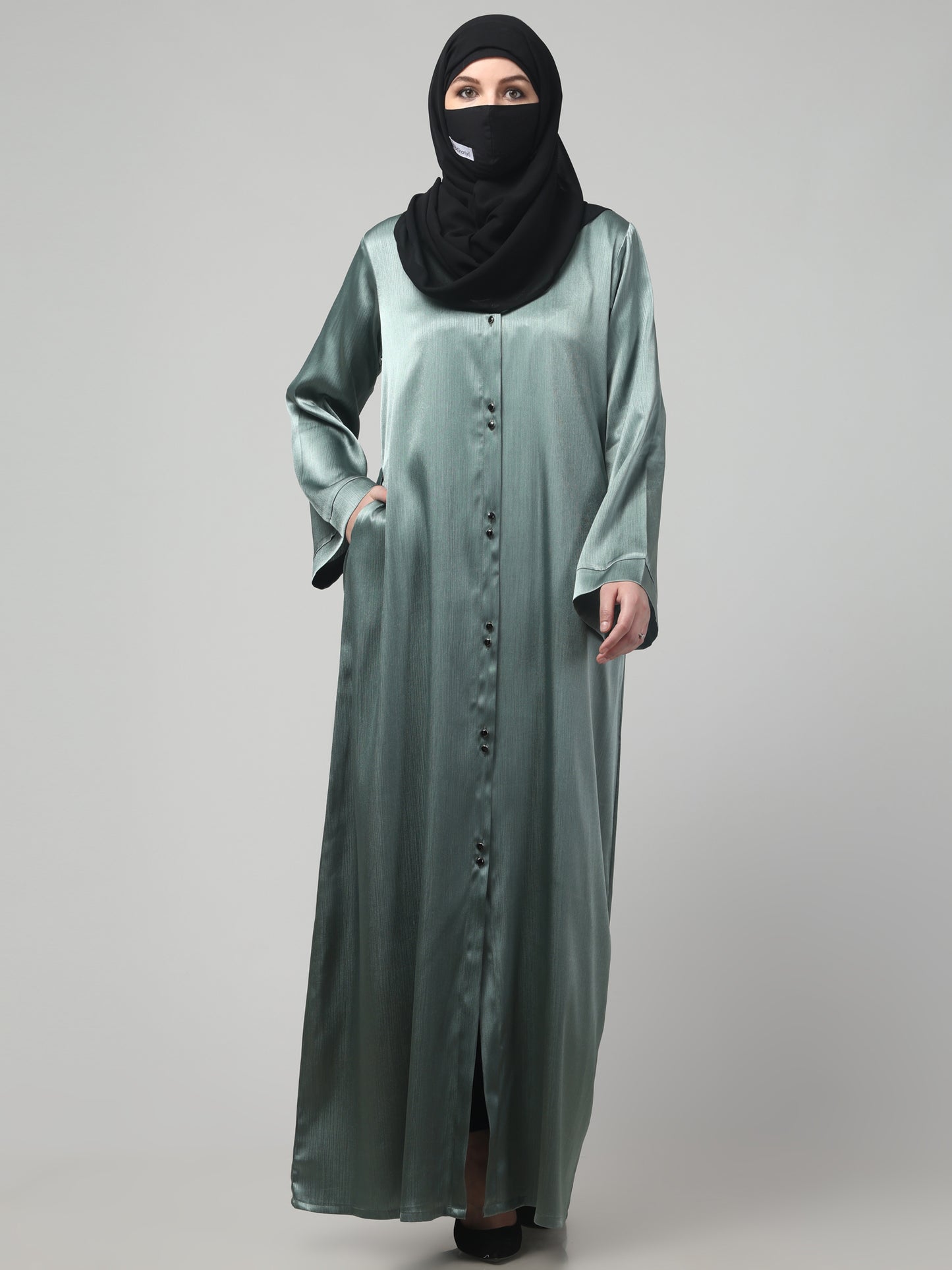 Front Open Abaya in Cadbury Silk Fabric – Lustrous Shine & Elegant Draping