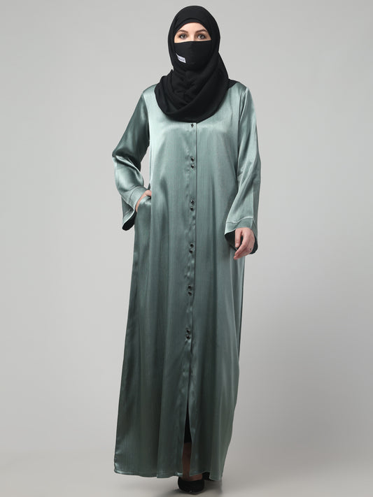 Front Open Abaya in Cadbury Silk Fabric – Lustrous Shine & Elegant Draping