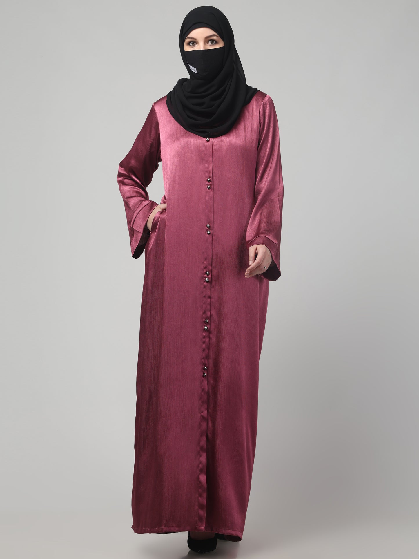 Front Open Abaya in Cadbury Silk Fabric – Lustrous Shine & Elegant Draping