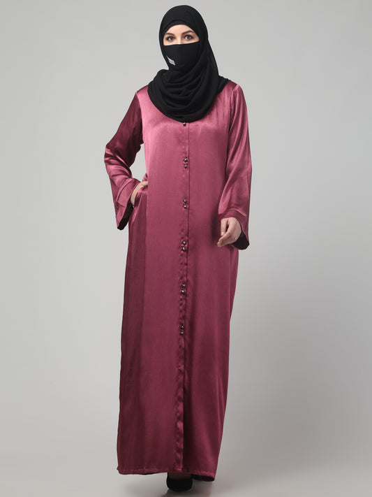 Front Open Abaya in Cadbury Silk Fabric – Lustrous Shine & Elegant Draping