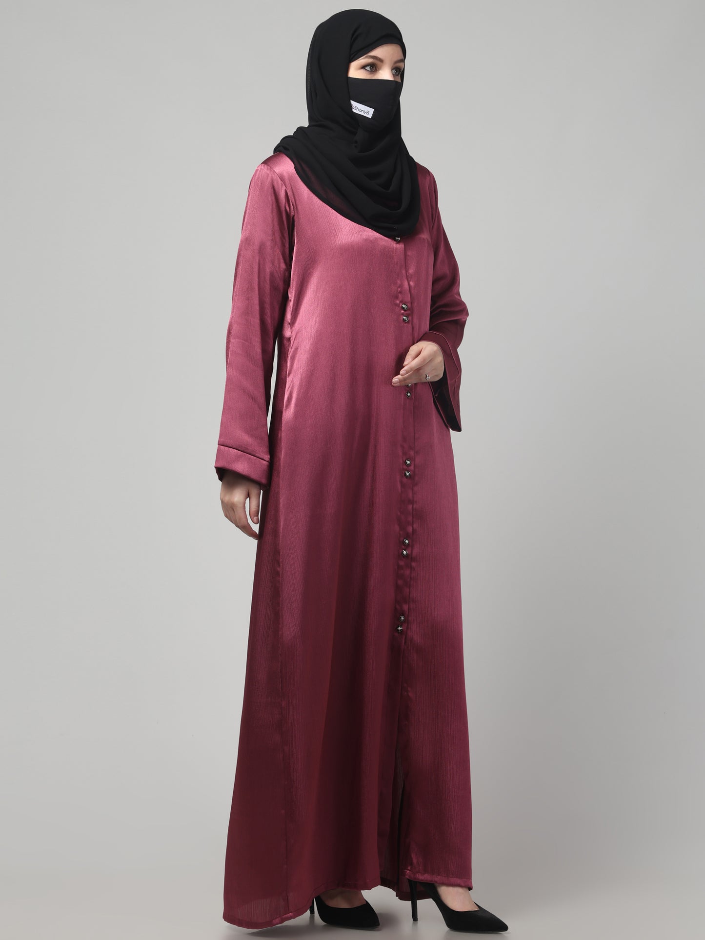 Front Open Abaya in Cadbury Silk Fabric – Lustrous Shine & Elegant Draping