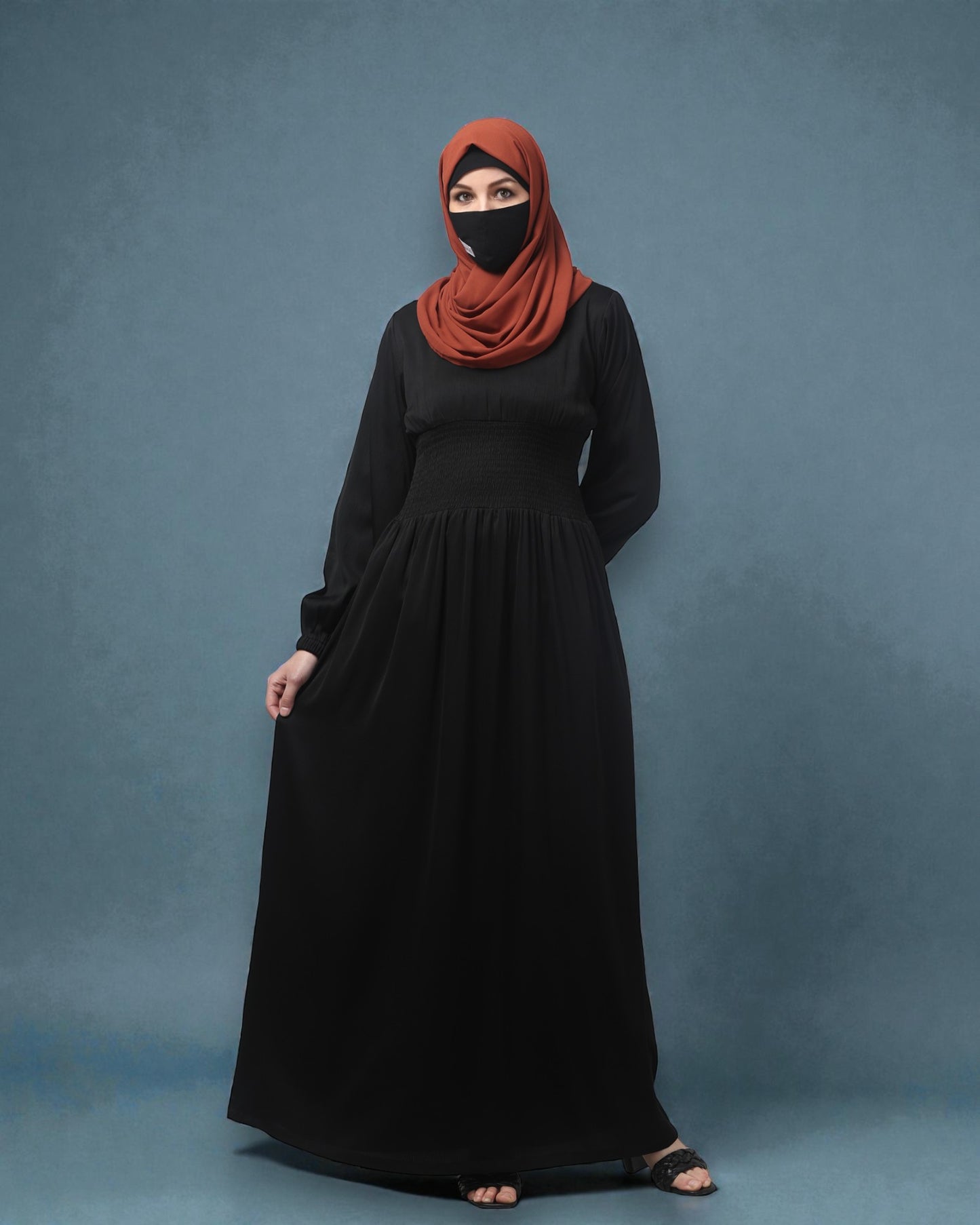 Inner For Abaya in Tiktok Fabric with Smocked Waist & Sleeves To be Worn With A Proper Abaya