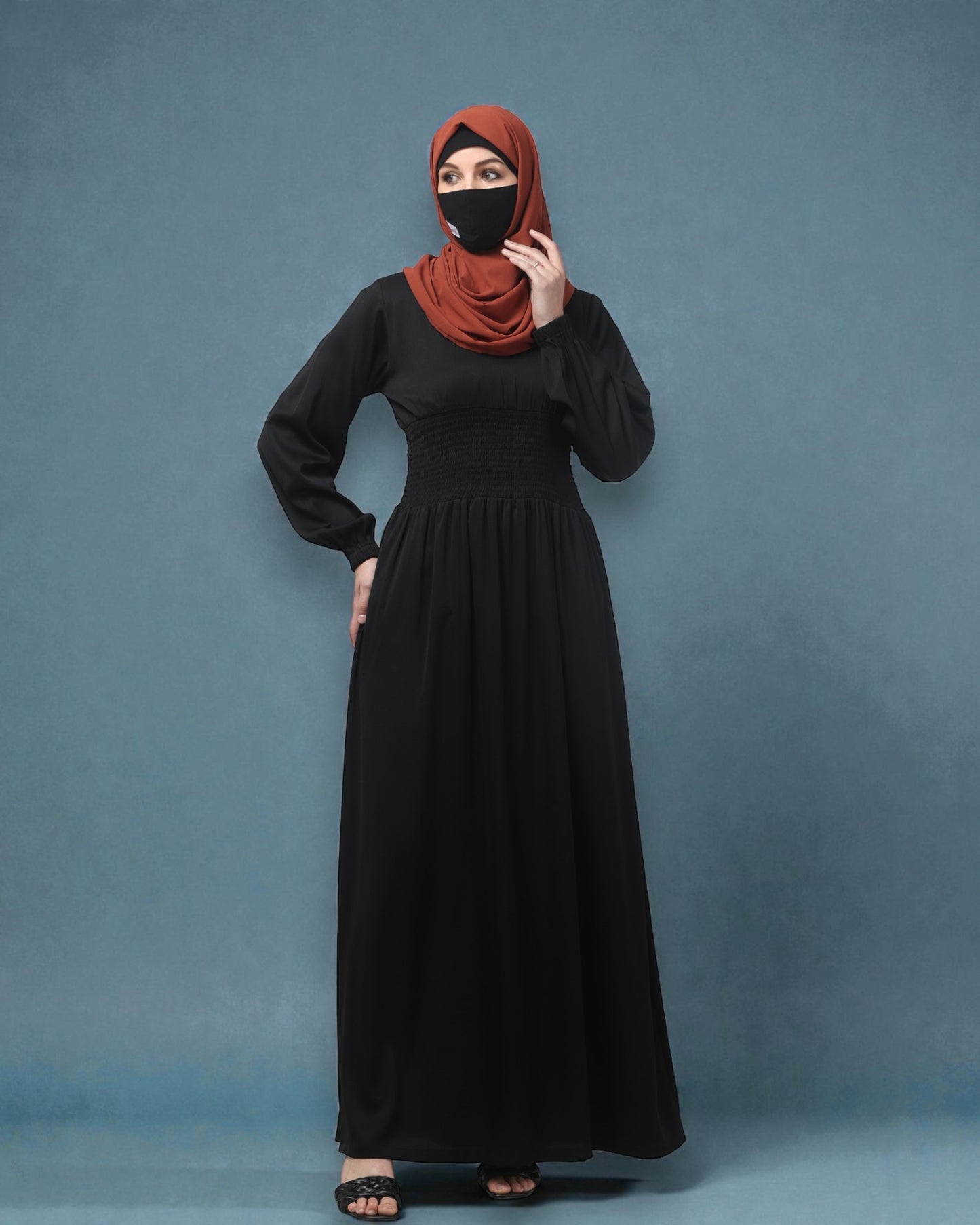 Inner For Abaya in Tiktok Fabric with Smocked Waist & Sleeves To be Worn With A Proper Abaya