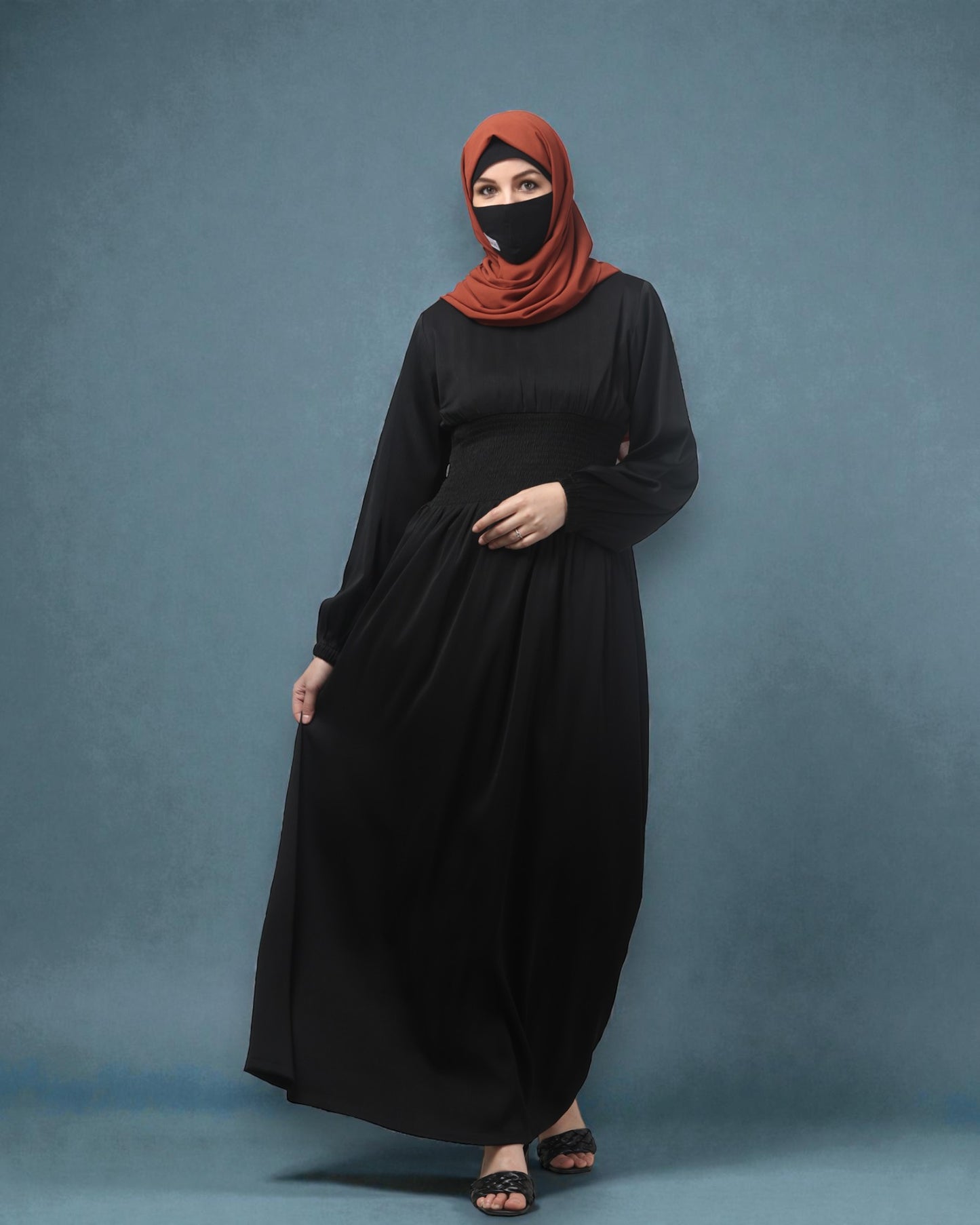Inner For Abaya in Tiktok Fabric with Smocked Waist & Sleeves To be Worn With A Proper Abaya
