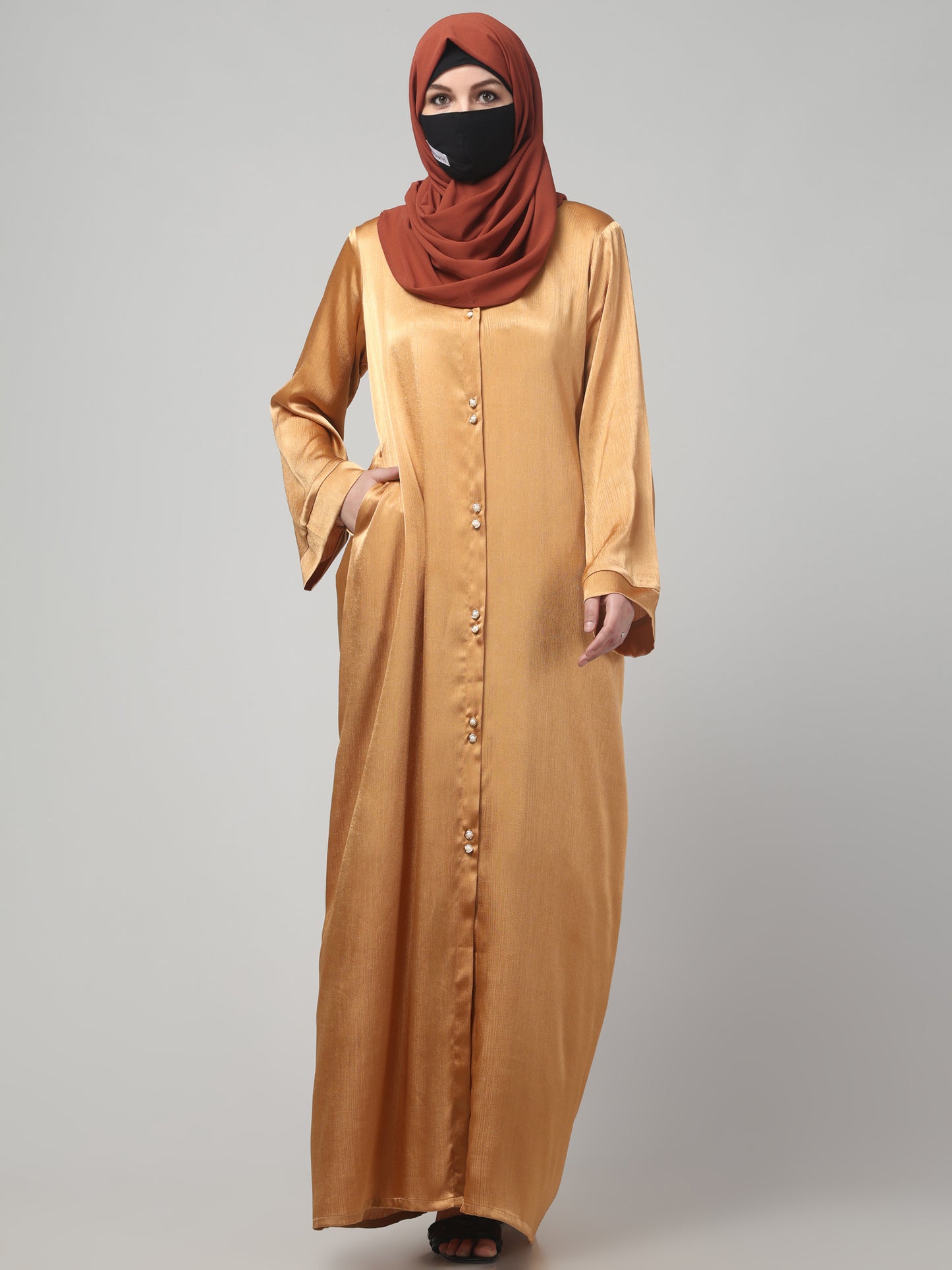 Front Open Abaya in Cadbury Silk Fabric – Lustrous Shine & Elegant Draping