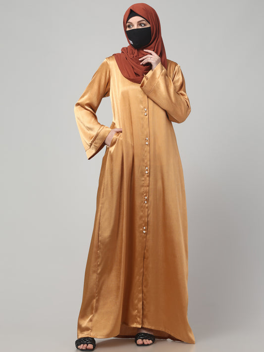 Front Open Abaya in Cadbury Silk Fabric – Lustrous Shine & Elegant Draping