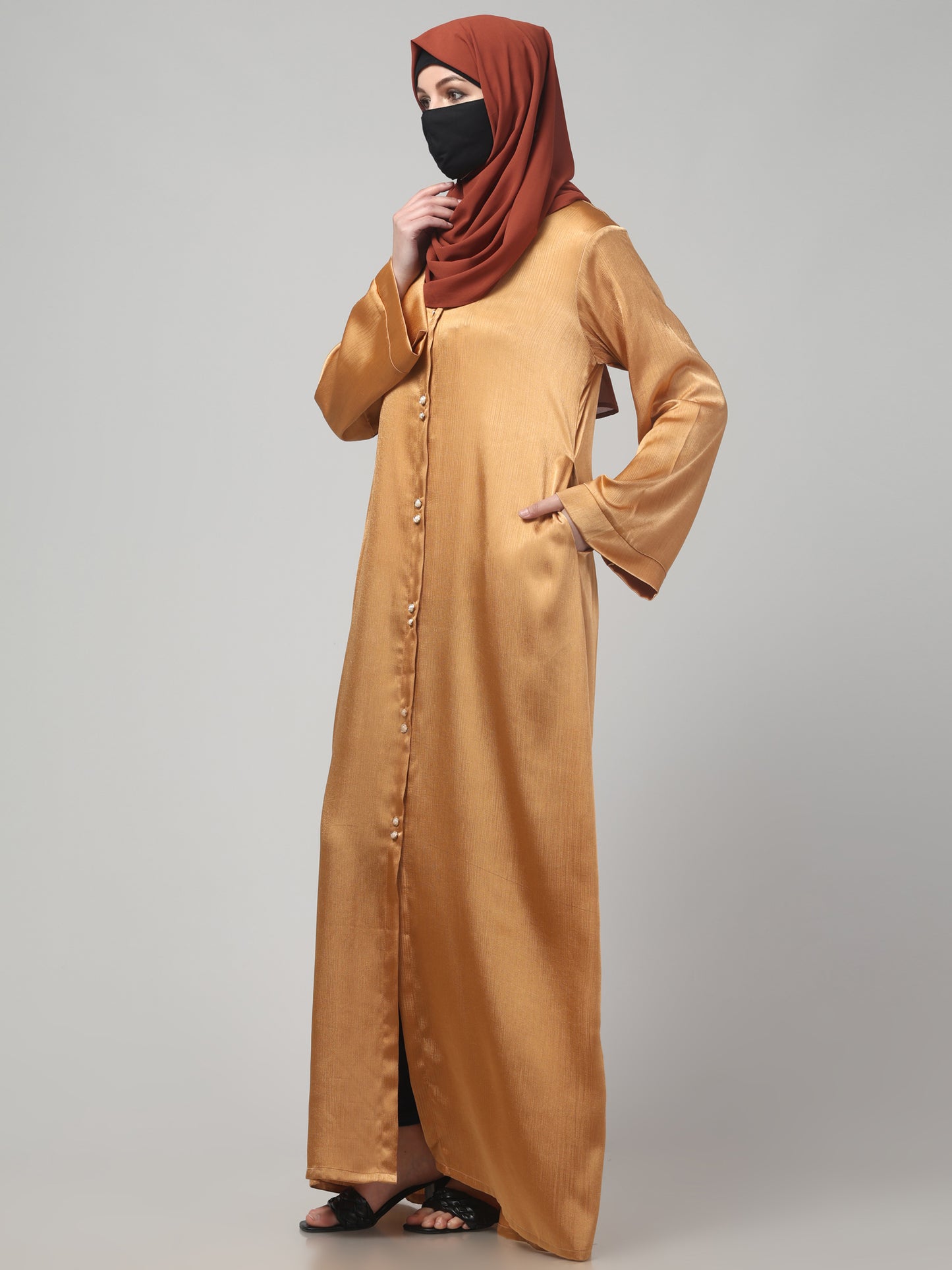 Front Open Abaya in Cadbury Silk Fabric – Lustrous Shine & Elegant Draping