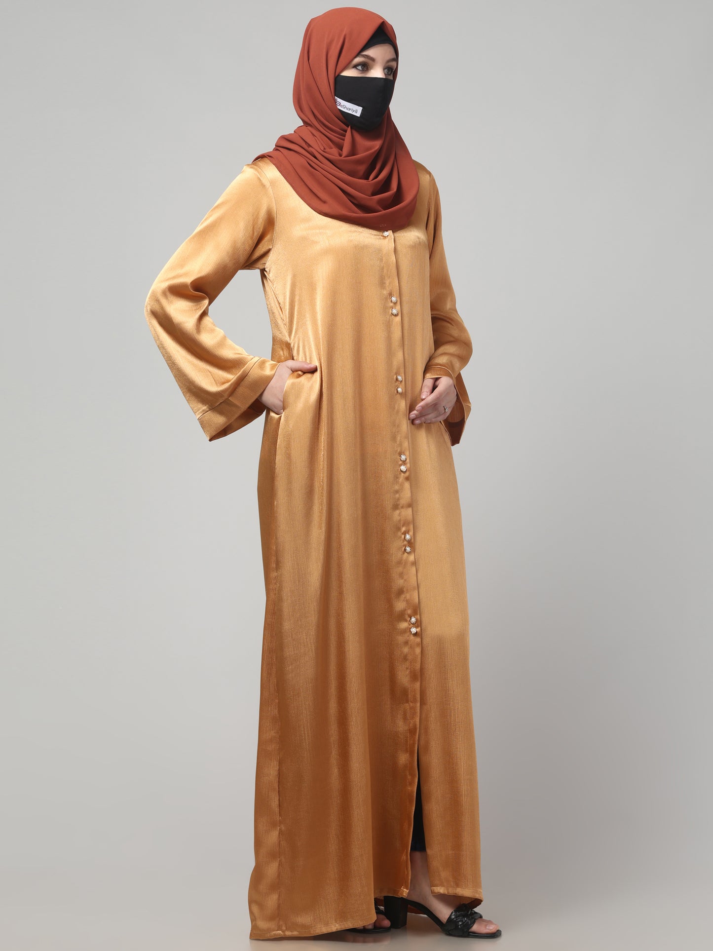Front Open Abaya in Cadbury Silk Fabric – Lustrous Shine & Elegant Draping