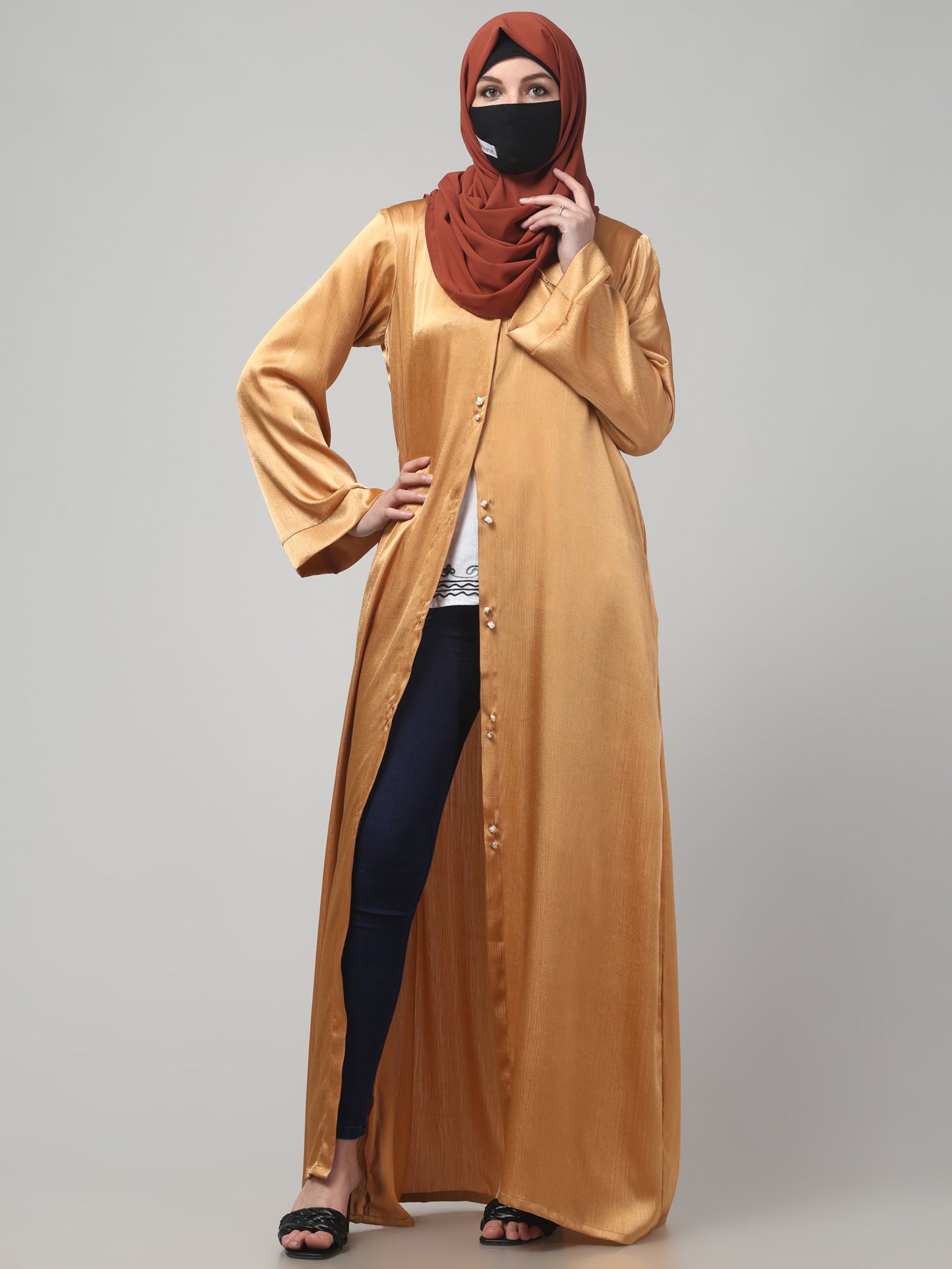 Front Open Abaya in Cadbury Silk Fabric – Lustrous Shine & Elegant Draping