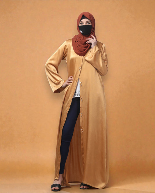 Front Open Abaya in Cadbury Silk Fabric – Lustrous Shine & Elegant Draping