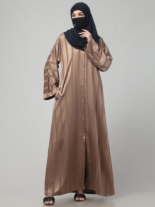 Front Open Abaya in Zoom Pro Fabric – Subtle Stripes & Effortless Grace