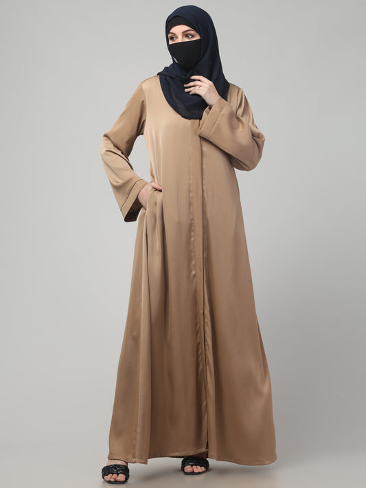Front Open Abaya In Premium Tiktok Fabric with V-Neck & Flared Sleeves.