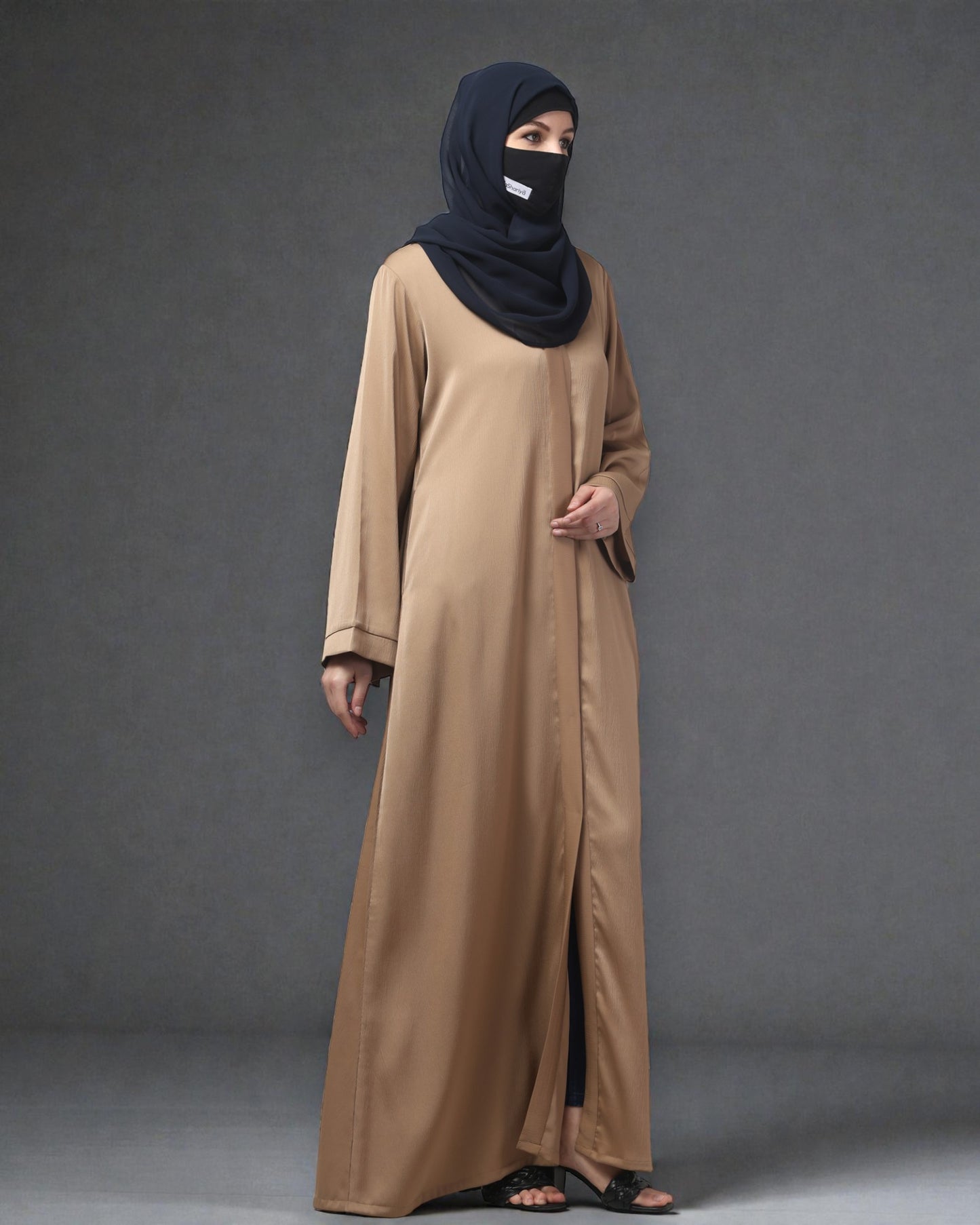 Front Open Tiktok Abaya with V-Neck & Flared Sleeves – Includes Hijab
