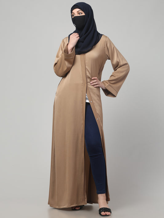 Front Open Abaya In Premium Tiktok Fabric with V-Neck & Flared Sleeves.