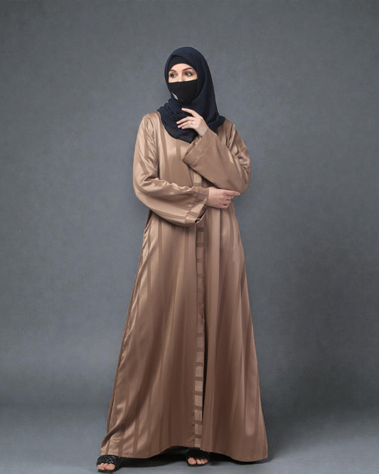 Front Open Abaya in Zoom Pro Fabric – Textured Elegance with Self Stripes