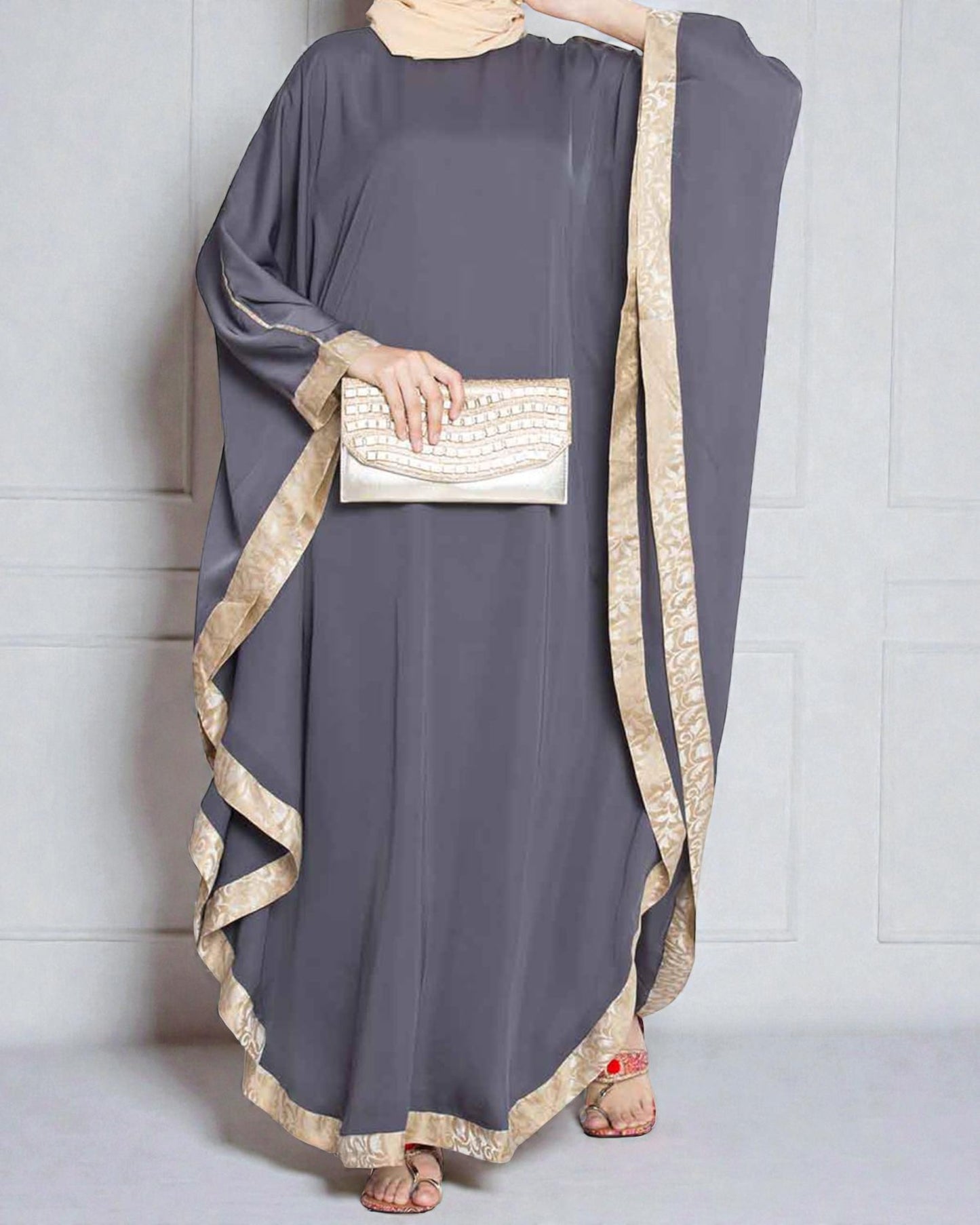 Musheco-Farasha Kaftan in Nida Satin Fabric With Jaquard Border