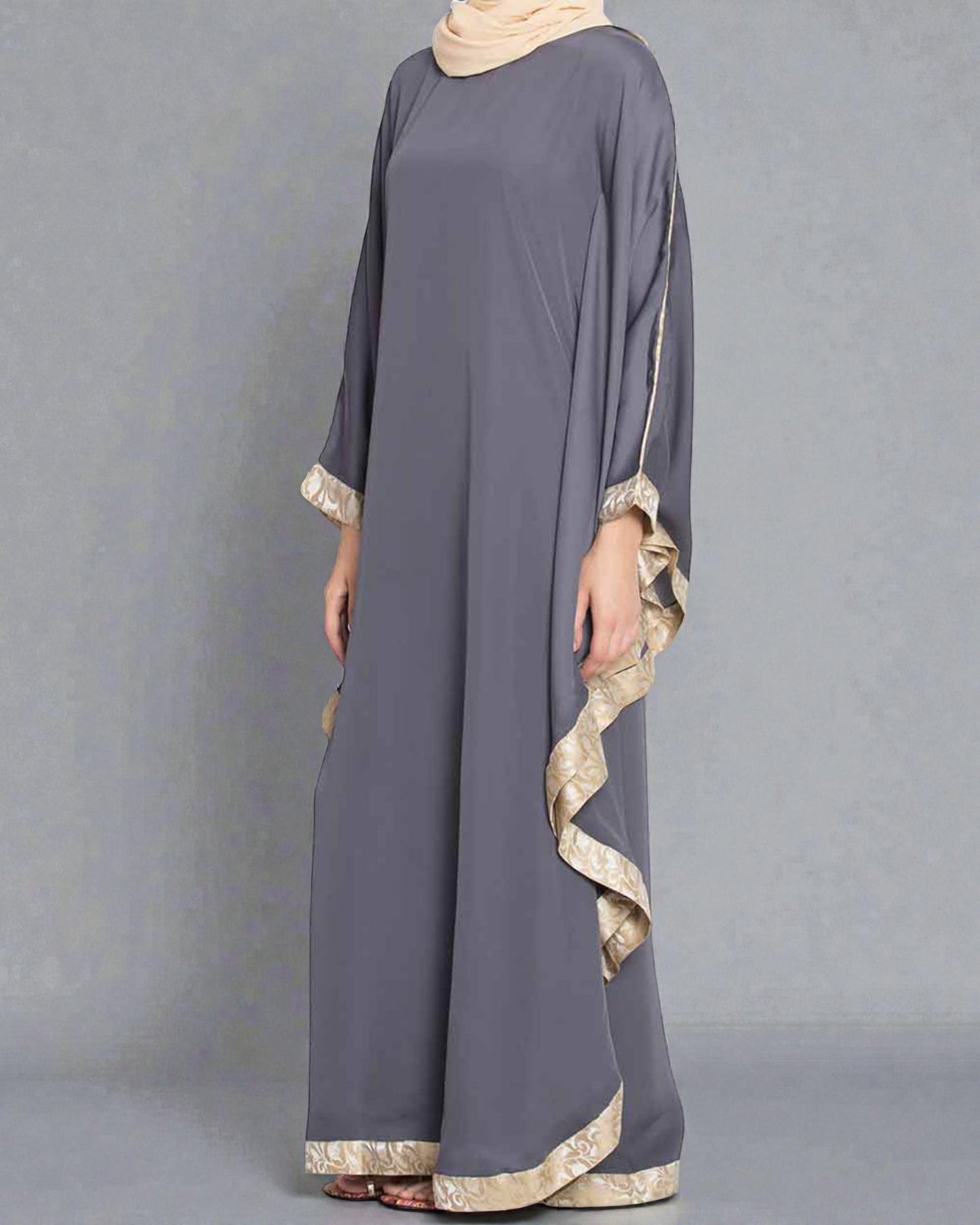 Musheco-Farasha Kaftan in Nida Satin Fabric With Jaquard Border