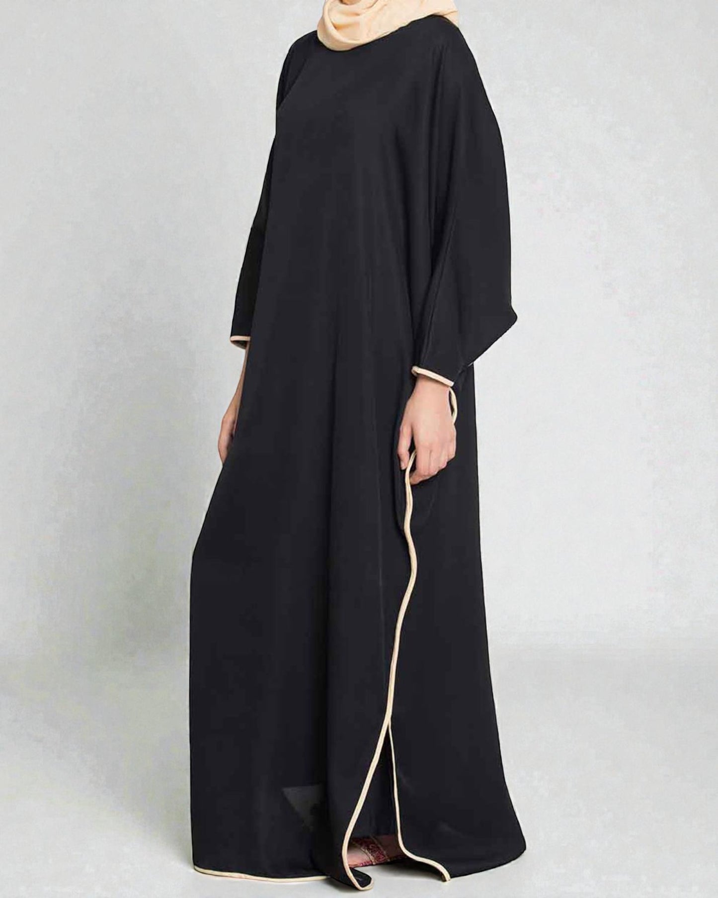 Musheco- Elegant Kaftan With Contrast Detailing On Sleeves and Side Slits