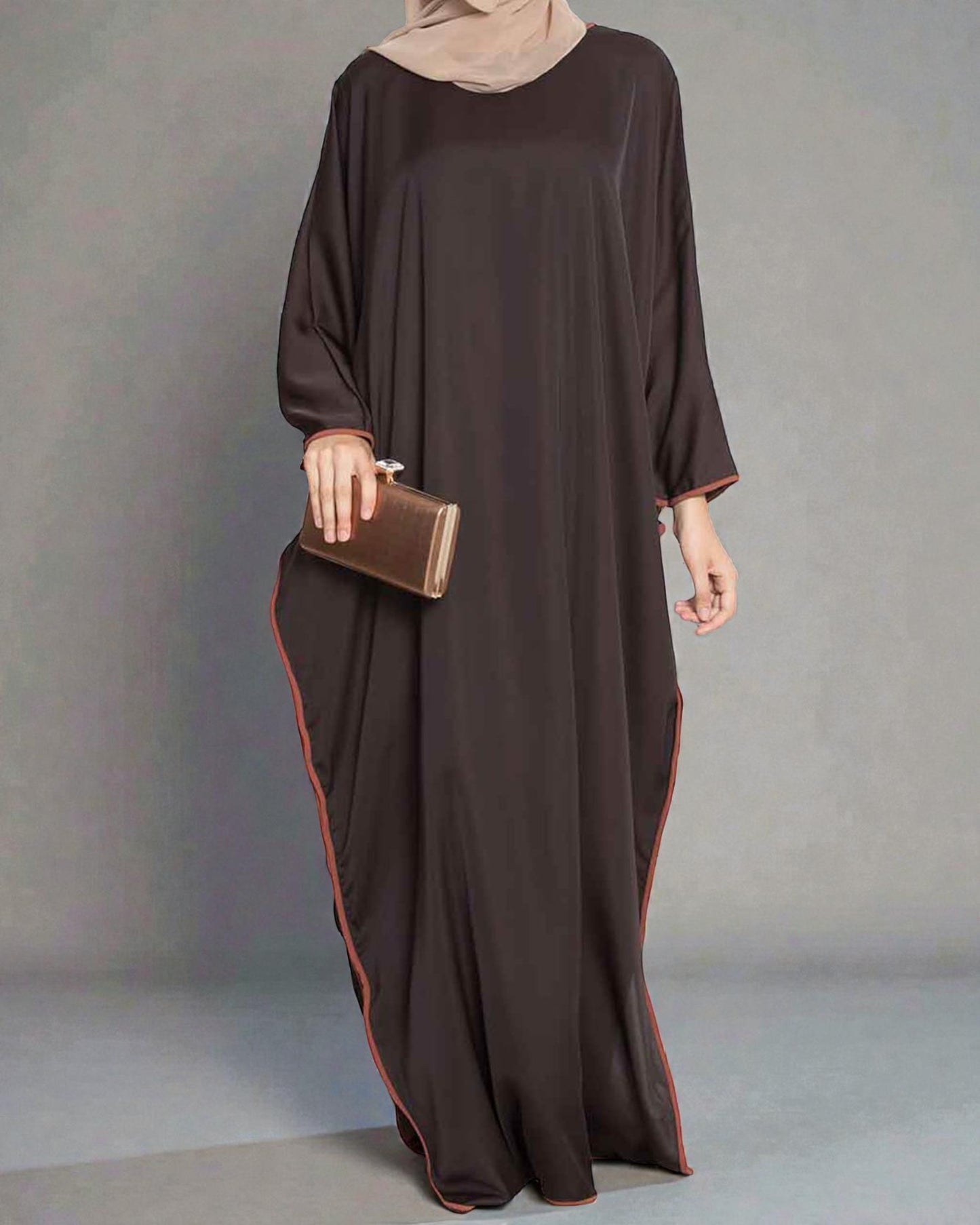 Musheco- Elegant Kaftan With Contrast Detailing On Sleeves and Side Slits
