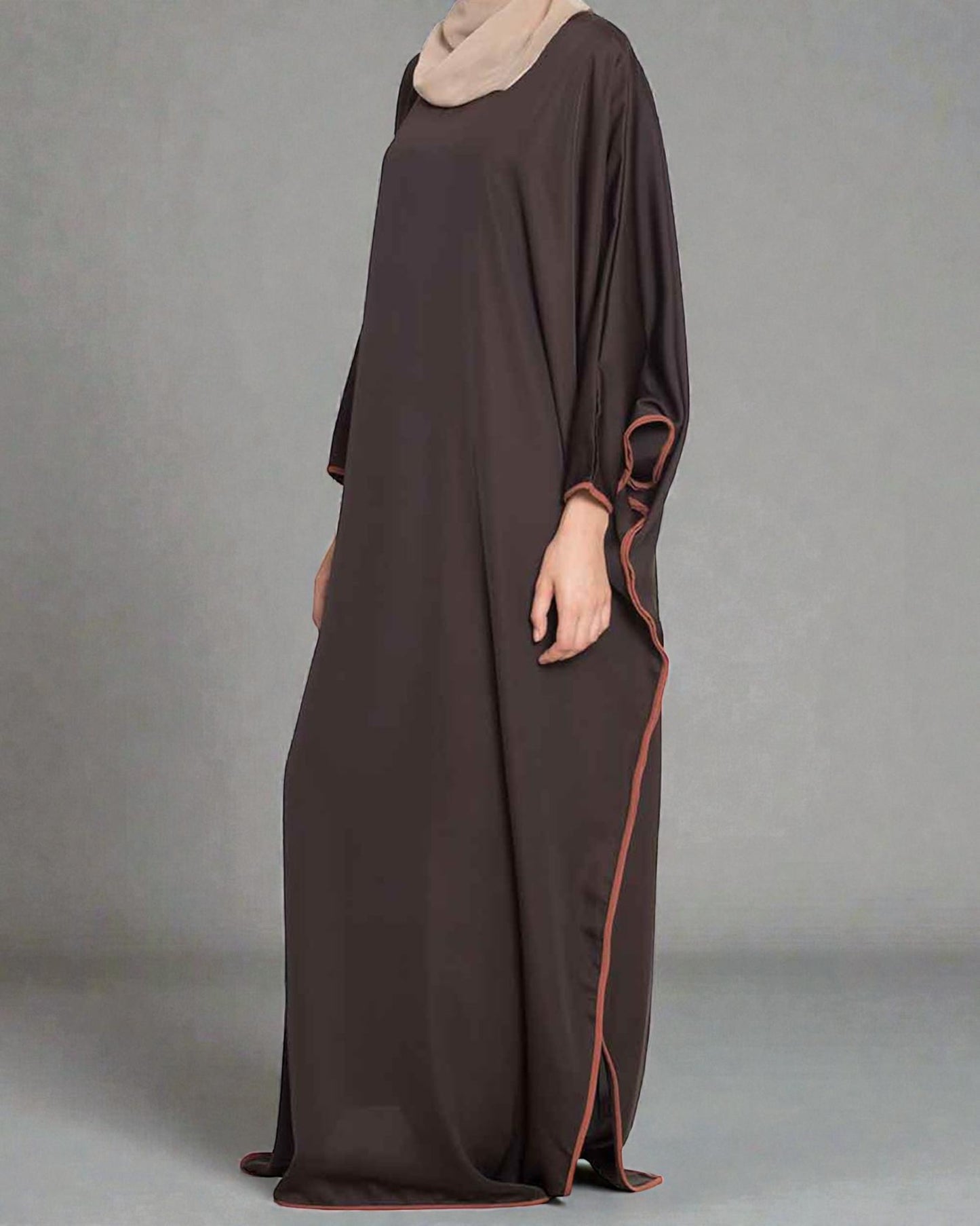 Musheco- Elegant Kaftan With Contrast Detailing On Sleeves and Side Slits