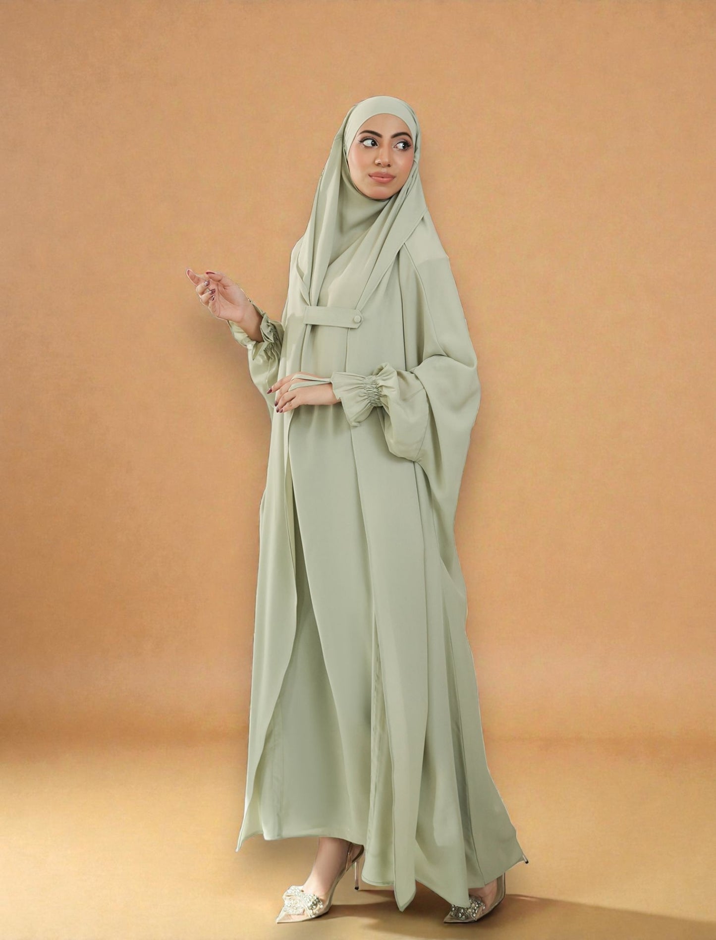 Full-Length Saudi Jilbab in Firdaus Fabric with Extra Pardah Layer, Elastic Sleeves & Loose Fit