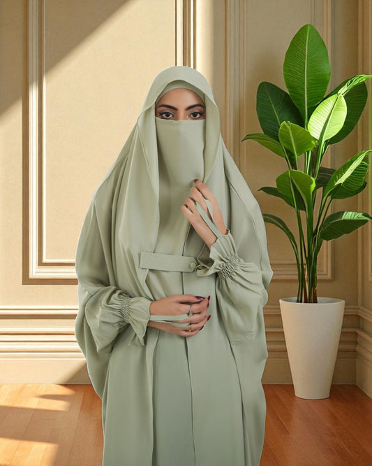Full-Length Saudi Jilbab in Firdaus Fabric with Extra Pardah Layer, Elastic Sleeves & Loose Fit