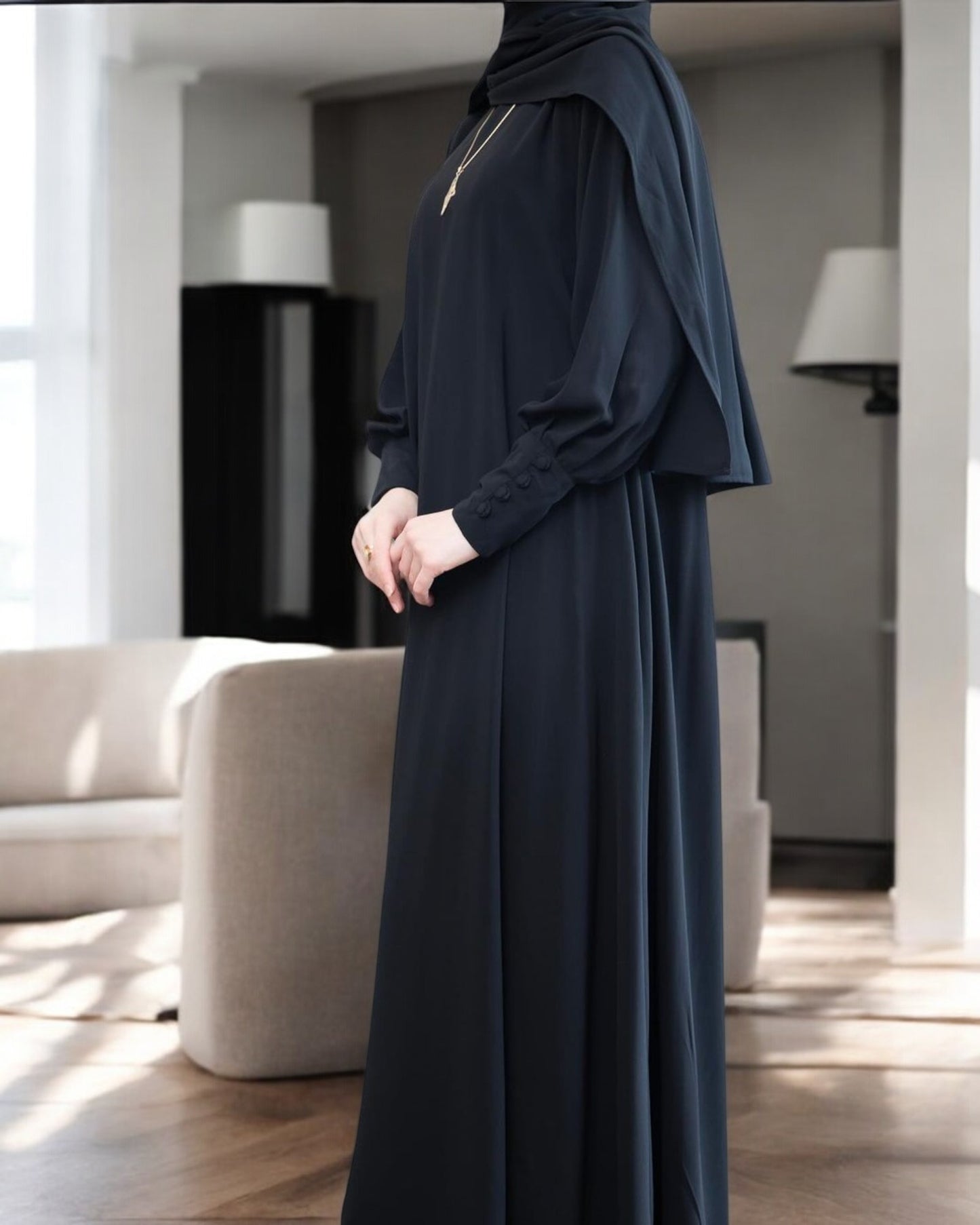 Umbrella Flare Firdaus Fabric Abaya with Cuff Sleeves