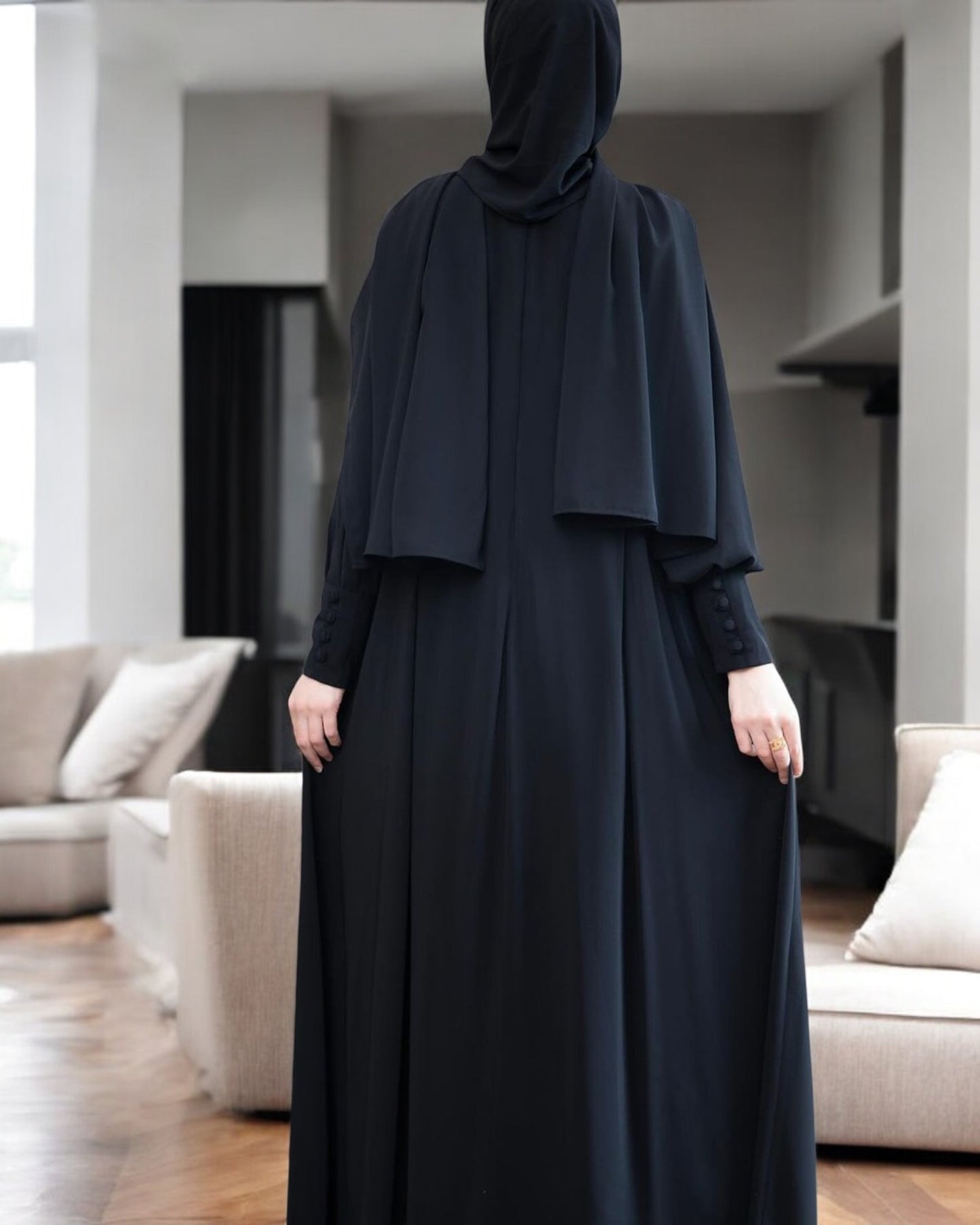 Umbrella Flare Firdaus Fabric Abaya with Cuff Sleeves