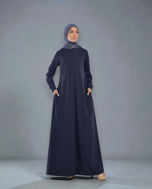 Front Open Firdaus Fabric Abaya with Button Opening