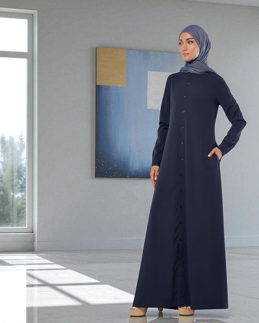 Front Open Firdaus Fabric Abaya with Button Opening