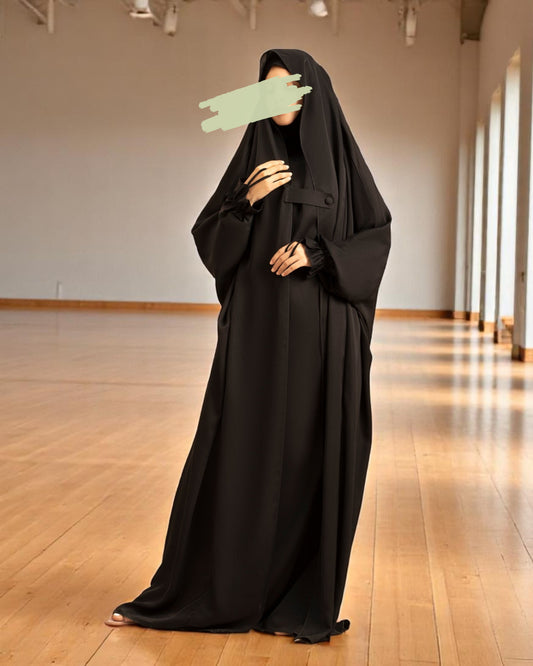 Full-Length Saudi Jilbab in Firdaus Fabric with Extra Pardah Layer, Elastic Sleeves & Loose Fit