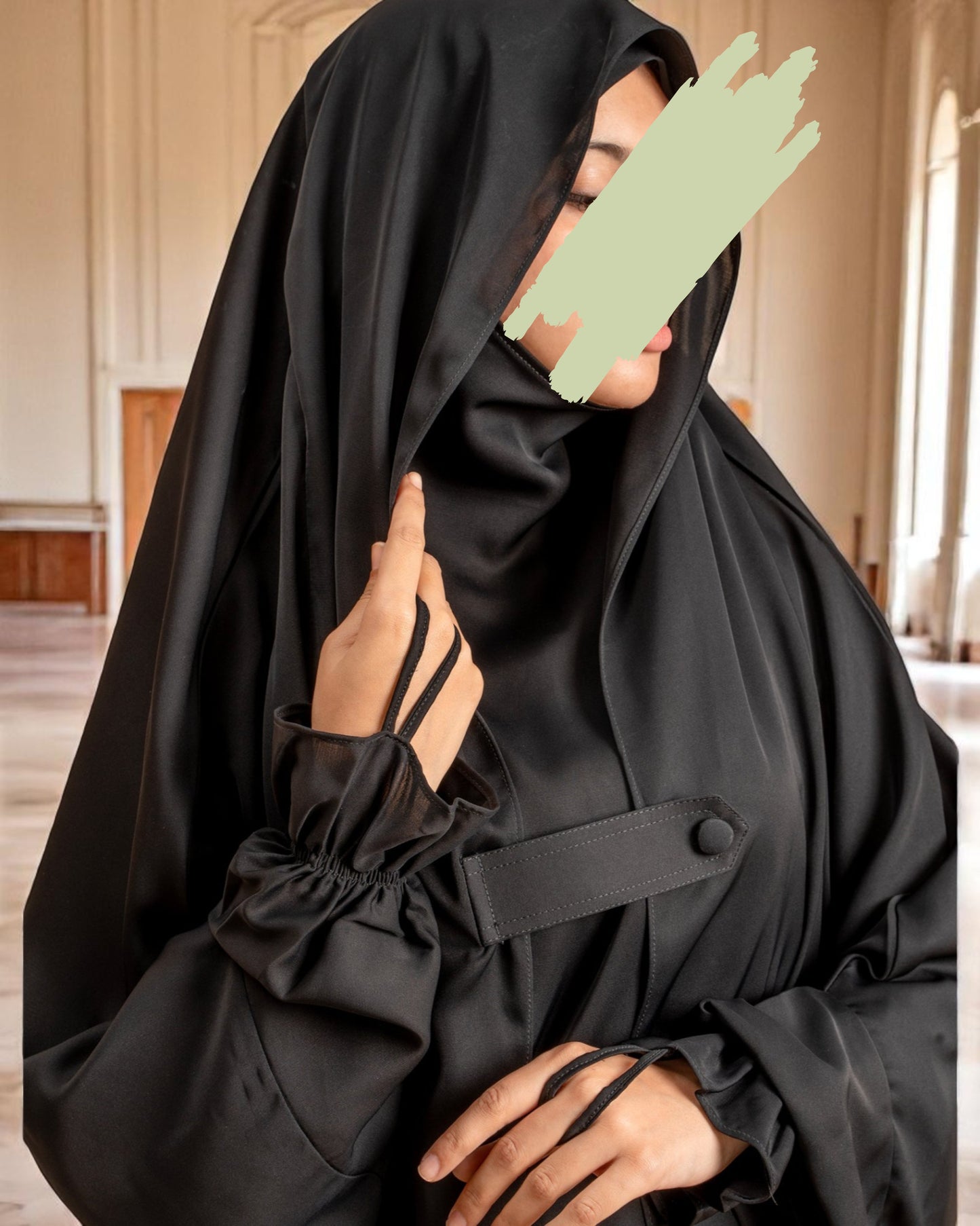 Full-Length Saudi Jilbab in Firdaus Fabric with Extra Pardah Layer, Elastic Sleeves & Loose Fit