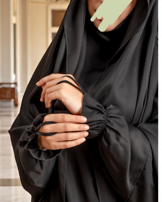Full-Length Saudi Jilbab in Firdaus Fabric with Extra Pardah Layer, Elastic Sleeves & Loose Fit