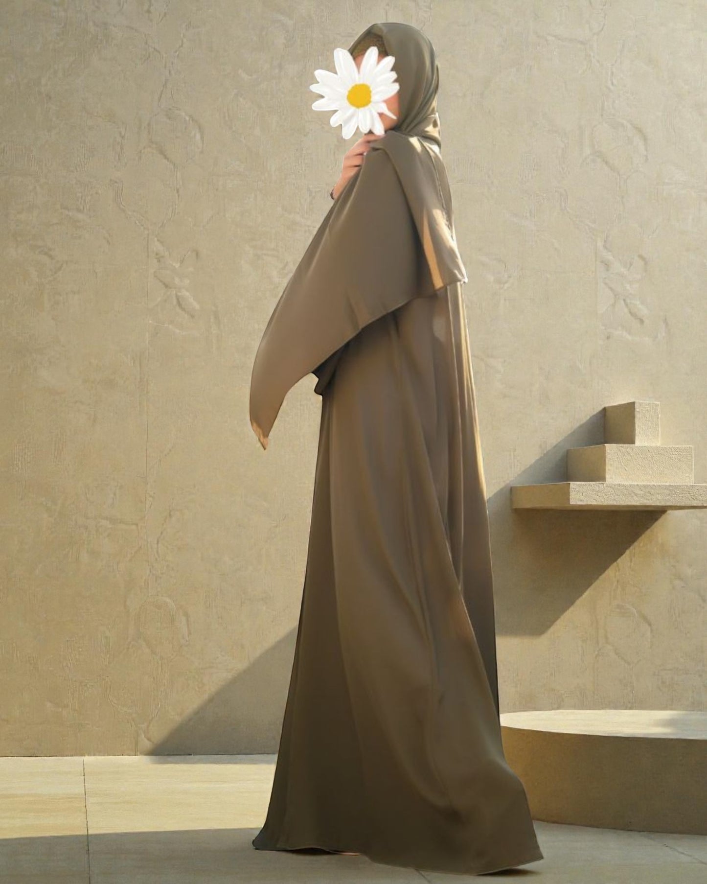 Front Open Abaya in Firdaus Fabric with Balloon Sleeves, Fabric Buttons & Side Pockets