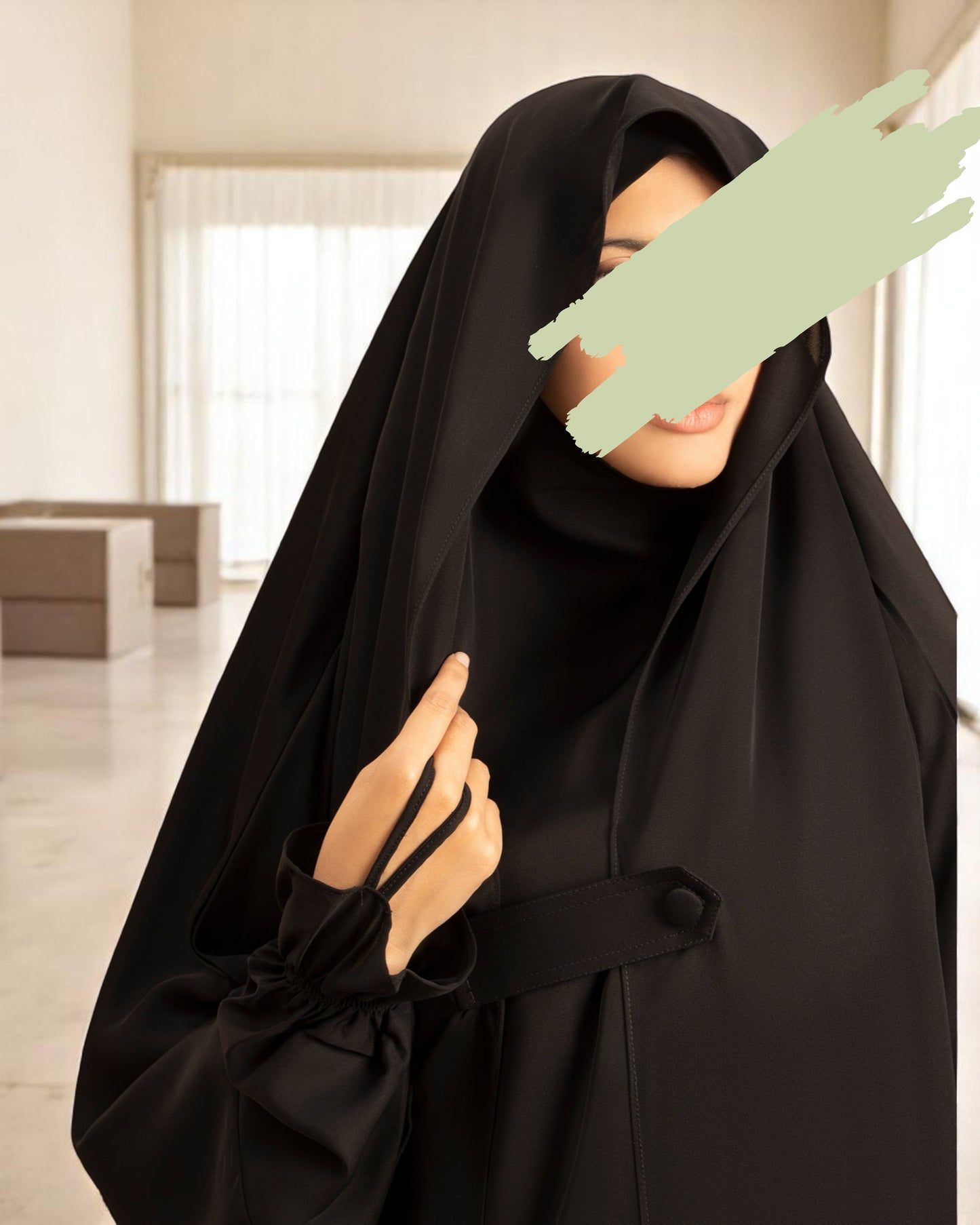 Full-Length Saudi Jilbab in Firdaus Fabric with Extra Pardah Layer, Elastic Sleeves & Loose Fit