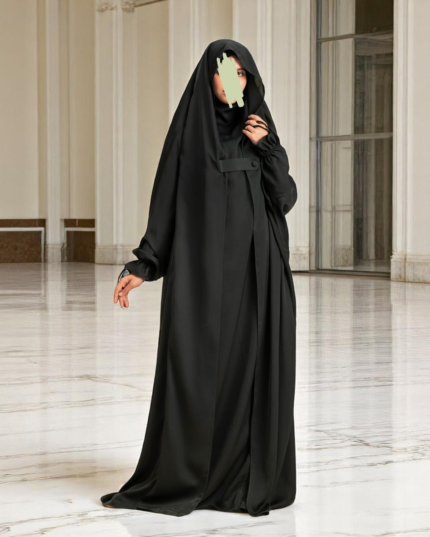 Full-Length Saudi Jilbab in Firdaus Fabric with Extra Pardah Layer, Elastic Sleeves & Loose Fit