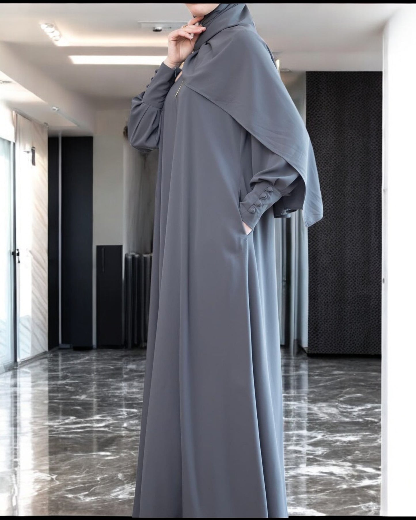 Umbrella Flare Firdaus Fabric Abaya with Cuff Sleeves