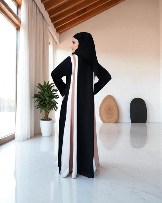 Closed Abaya in Multicolor - Flared Design - Regular Sleeves - Side Pockets - Complementary Hijab