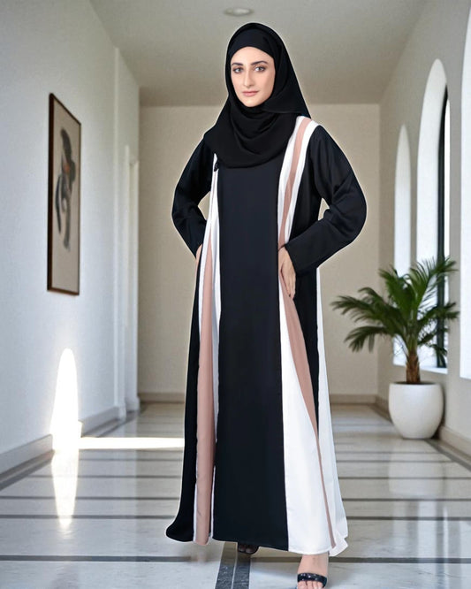 Closed Abaya in Multicolor - Flared Design - Regular Sleeves - Side Pockets - Complementary Hijab
