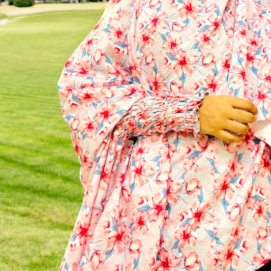 Printed Khimar-Long Prayer Hijab With Attached Mouth-Piece