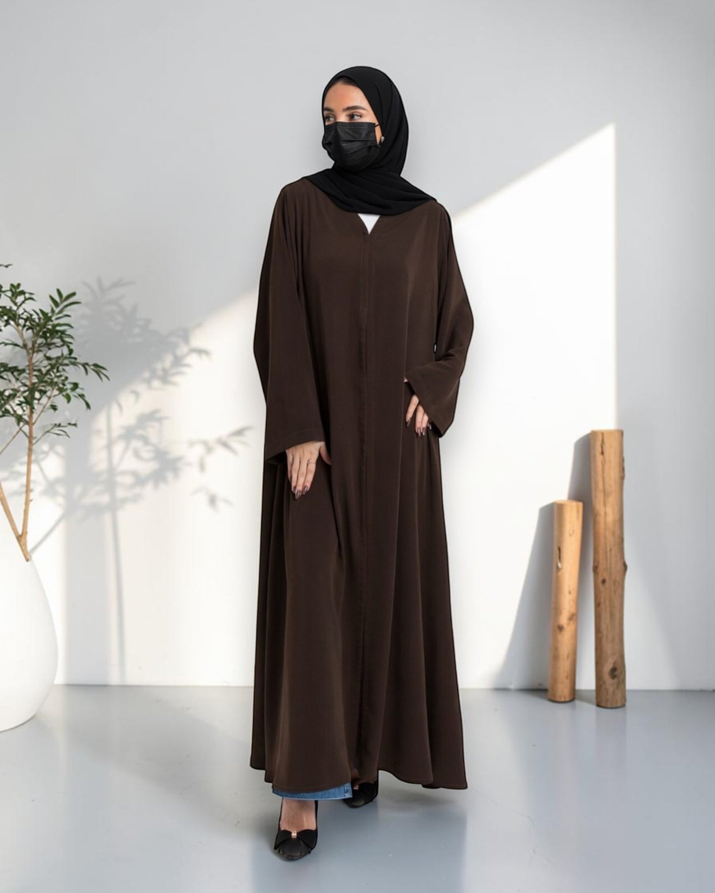 Brown Abaya With Front Open Design
