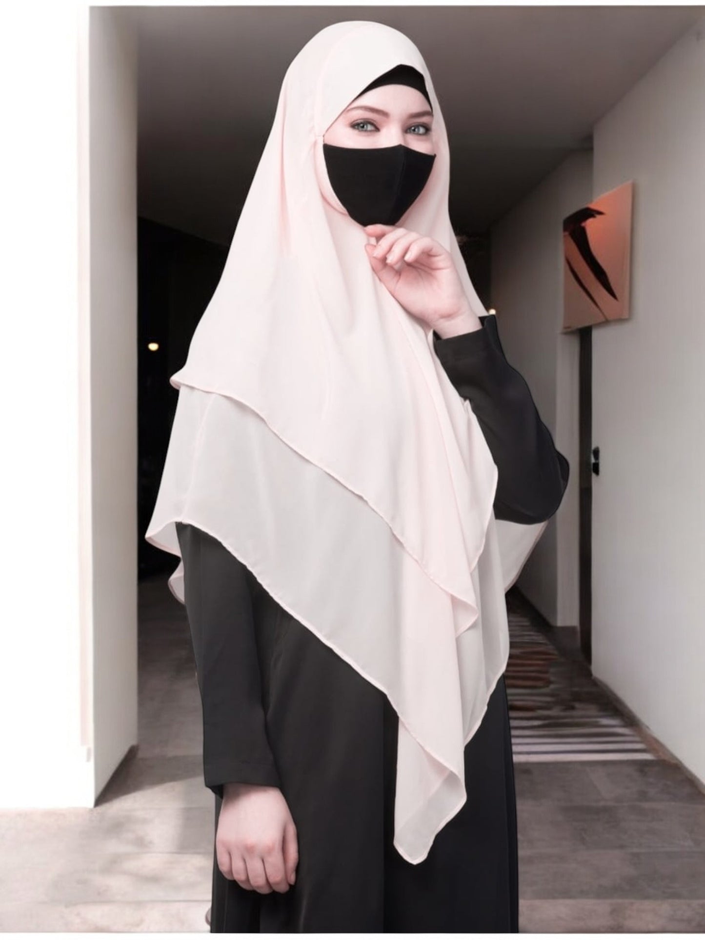 Multi Layered- Triangular Instant Hijab-Khimar In Premium Georgette Fabric