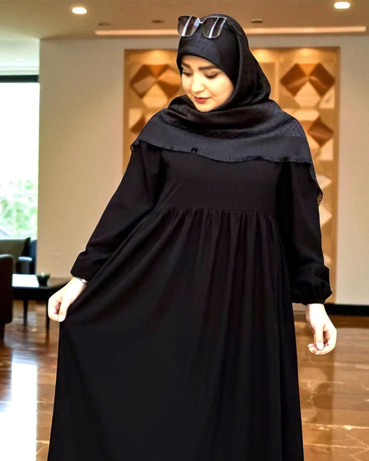 Loose Fit Firdaus Fabric Abaya with Gathered Chestline