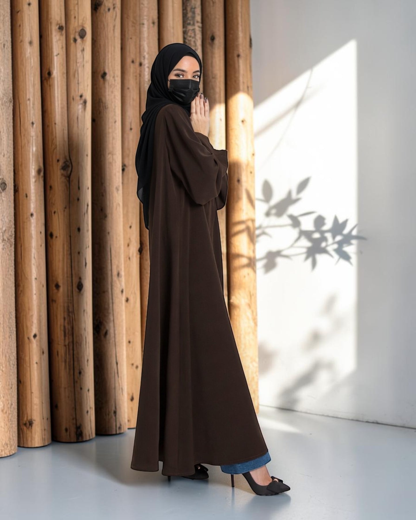Brown Abaya With Front Open Design